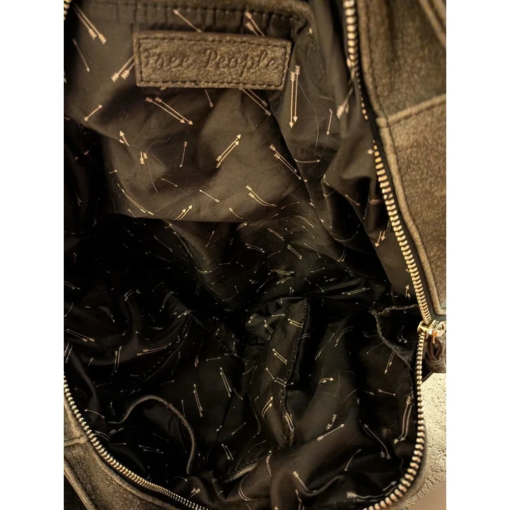 Free People Distressed Charcoal Grey Vegan Leather Tote Bag with Pouch Slouchy